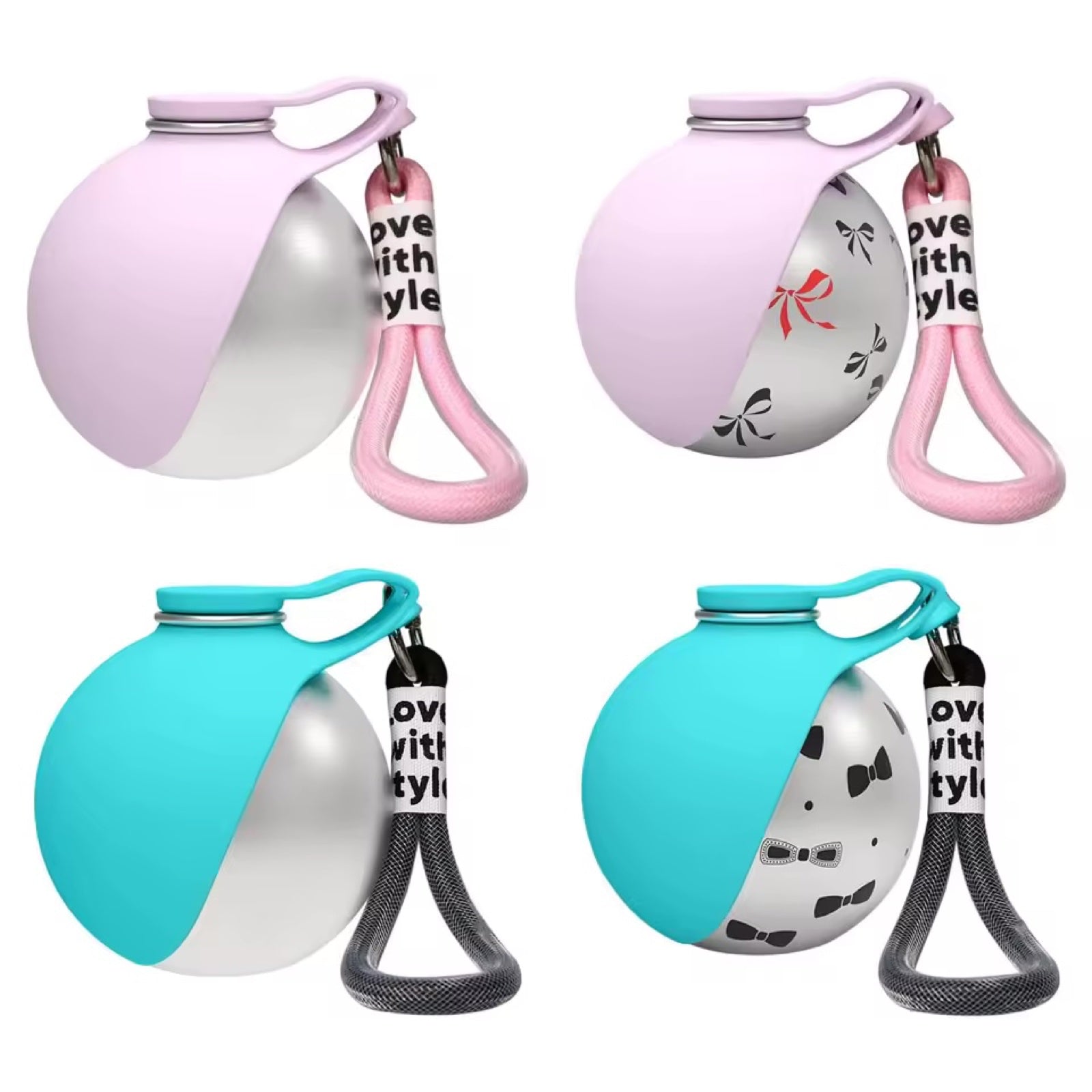 Quatre versions de la gourde VentiSuisse — couleurs et motifs